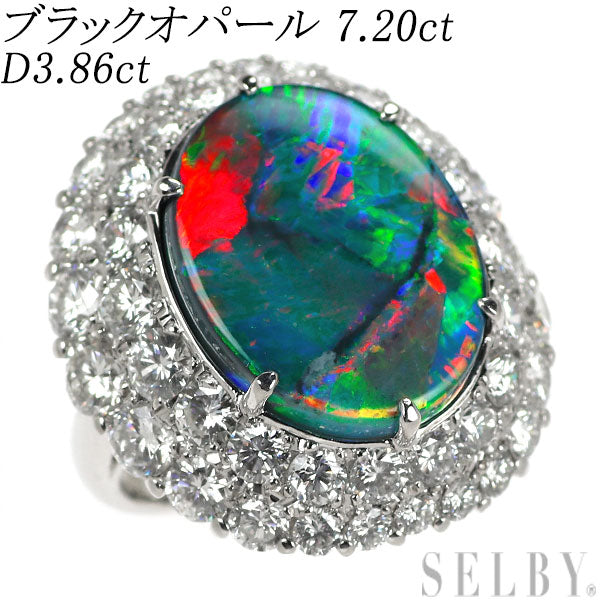 Pt900 ブラックオパール ダイヤモンド リング 7.20ct D3.86ct