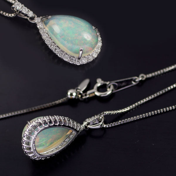 Pt900/ Pt850 Opal Diamond Pendant Necklace 2.29ct D0.30ct 