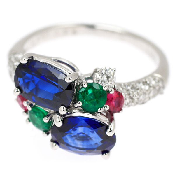 K18WG Sapphire Emerald Ruby Diamond Ring S3.64ct E0.48ct R0.25ct D0.74ct 