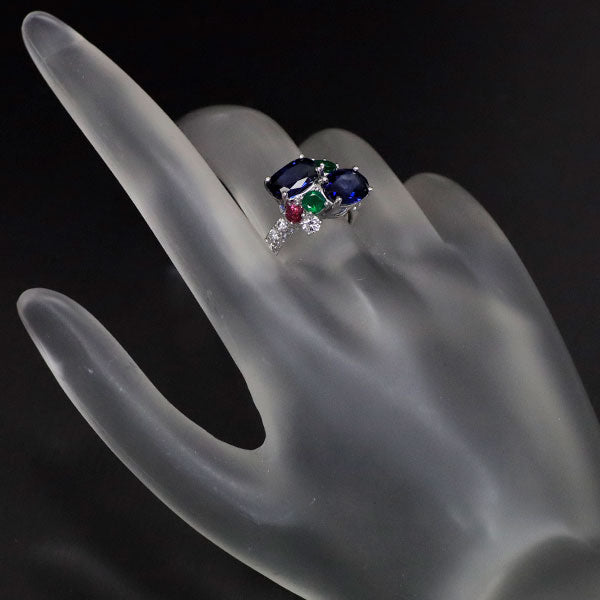 K18WG Sapphire Emerald Ruby Diamond Ring S3.64ct E0.48ct R0.25ct D0.74ct 