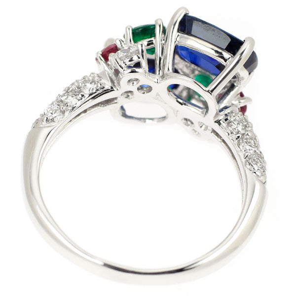 K18WG Sapphire Emerald Ruby Diamond Ring S3.64ct E0.48ct R0.25ct D0.74ct 