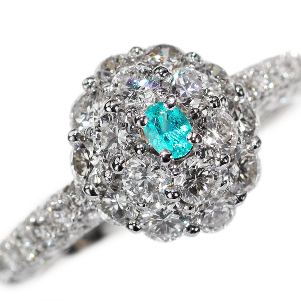 Pt950 Brazilian unheated Paraiba tourmaline diamond ring 0.07ct D1.37ct 