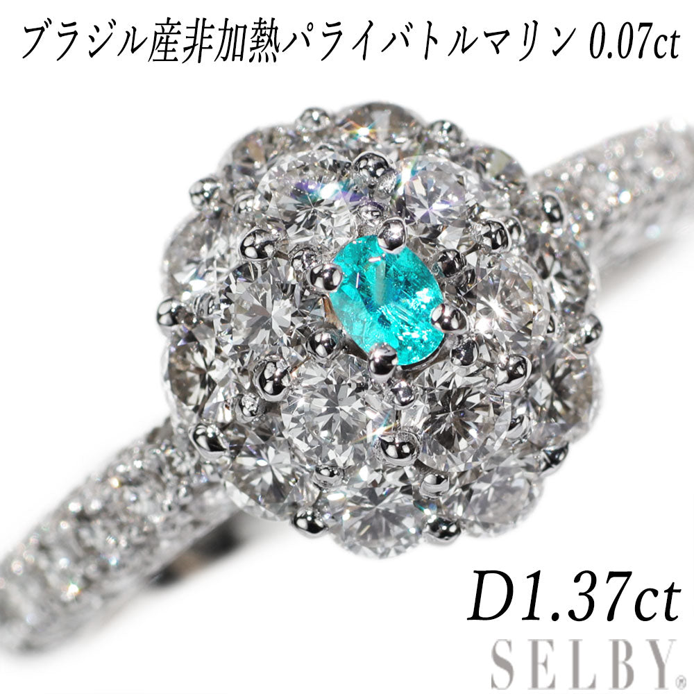 Pt950 Brazilian unheated Paraiba tourmaline diamond ring 0.07ct D1.37ct 