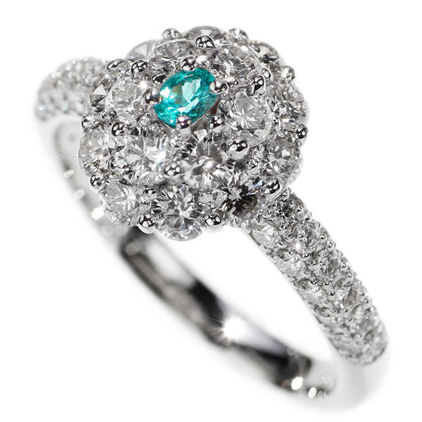 Pt950 Brazilian unheated Paraiba tourmaline diamond ring 0.07ct D1.37ct 