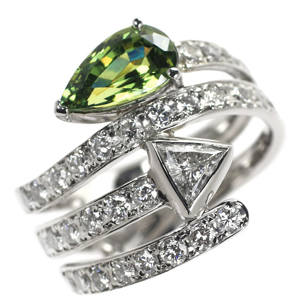 Rare Pt900 Demantoid Garnet Diamond Ring 1.699ct D0.306ct D1.00ct 