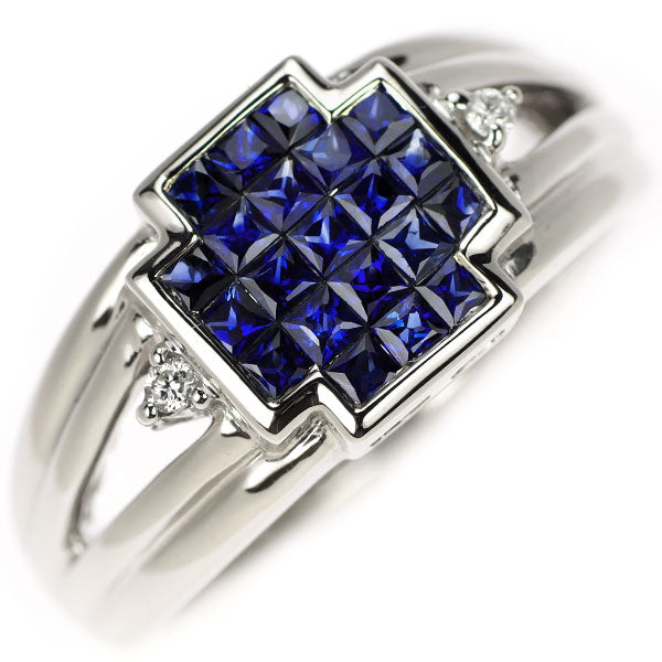 Les Essentiels K18WG Sapphire Diamond Ring 0.75ct D0.03ct Mystery Setting 
