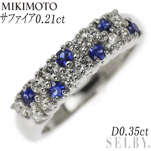 MIKIMOTO Pt950 Sapphire Diamond Ring 0.21ct D0.35ct 