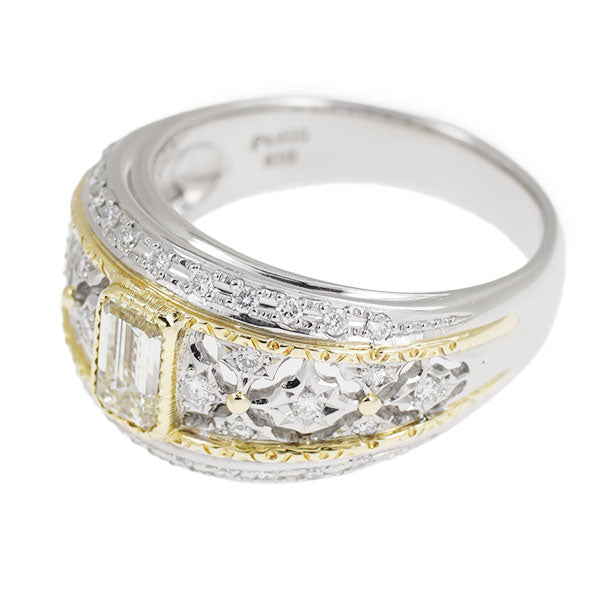 Pt900/K18YG Emerald Cut Diamond Ring 0.808ct D0.32ct 