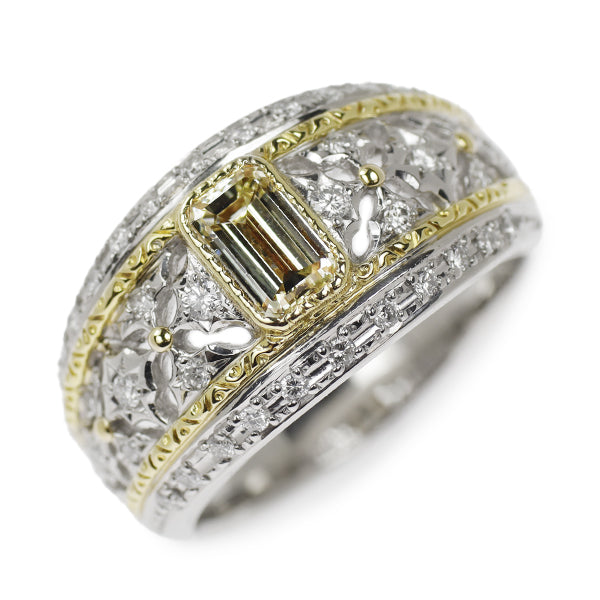 Pt900/K18YG Emerald Cut Diamond Ring 0.808ct D0.32ct 