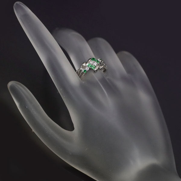 Pt900 Green Garnet Diamond Ring D0.17ct 