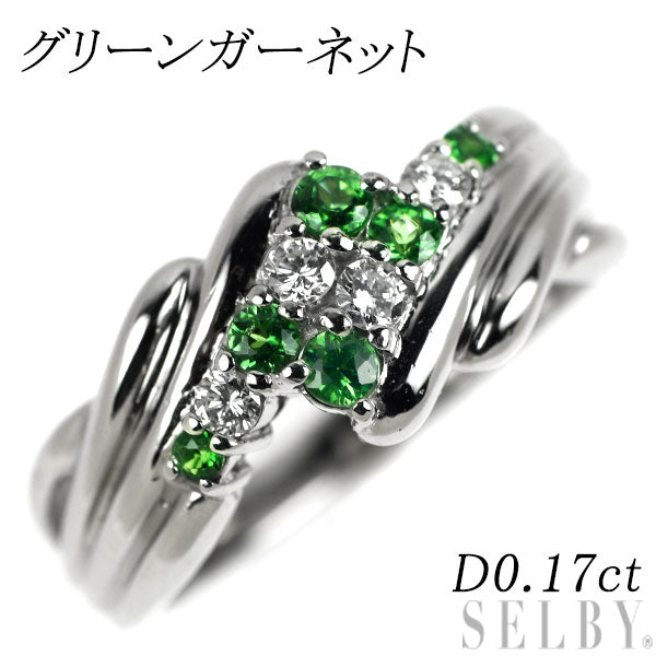 Pt900 グリーンガーネット ダイヤモンド リング D0.17ct