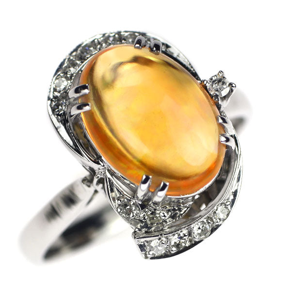 K14WG Fire Opal Single Cut Diamond Ring 