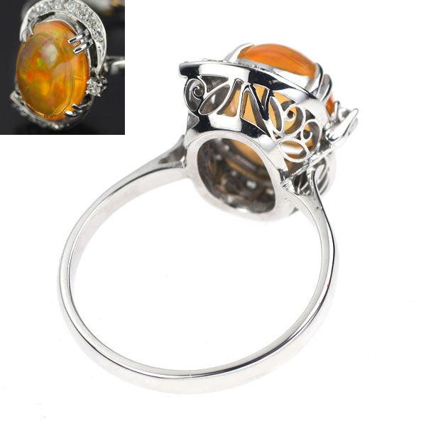 K14WG Fire Opal Single Cut Diamond Ring 