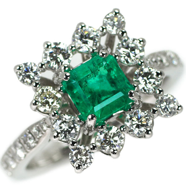 Pt900 Emerald Diamond Ring 0.91ct D1.00ct 