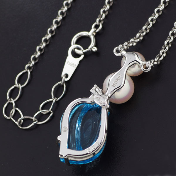 Tasaki Pearl K18WG/Pt850 Blue Topaz Akoya Pearl Diamond Pendant Necklace Diameter approx. 5.5mm 7.0mm D0.03ct 