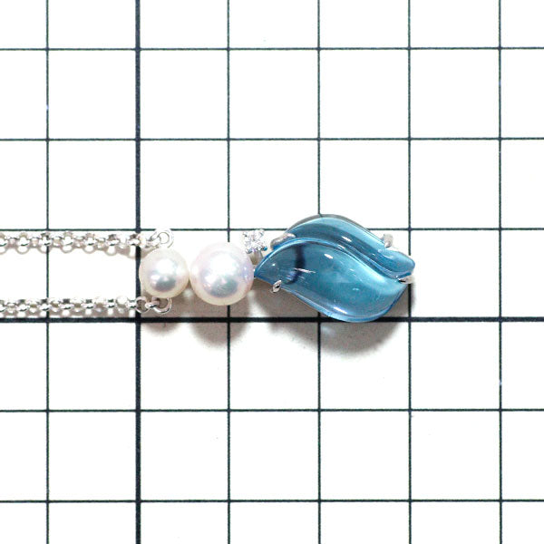 Tasaki Pearl K18WG/Pt850 Blue Topaz Akoya Pearl Diamond Pendant Necklace Diameter approx. 5.5mm 7.0mm D0.03ct 