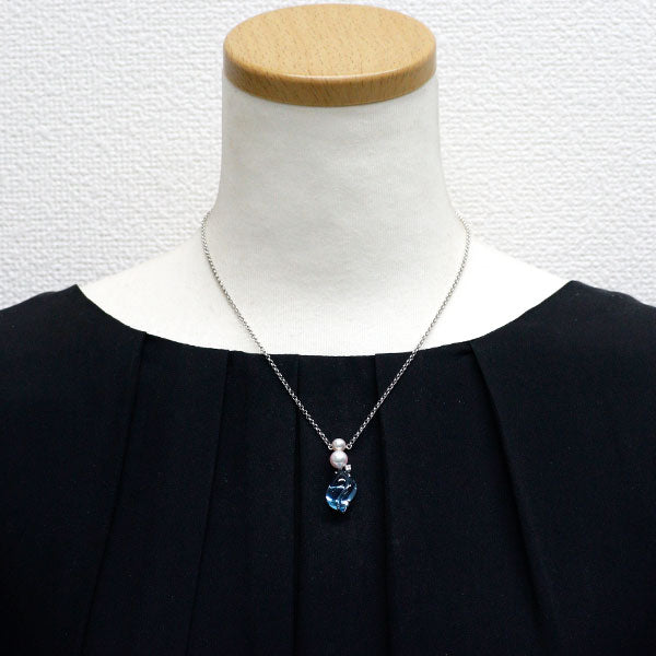 Tasaki Pearl K18WG/Pt850 Blue Topaz Akoya Pearl Diamond Pendant Necklace Diameter approx. 5.5mm 7.0mm D0.03ct 