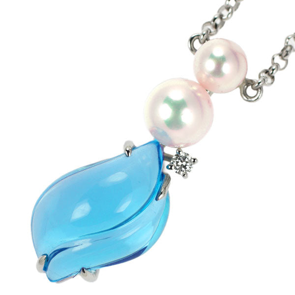 Tasaki Pearl K18WG/Pt850 Blue Topaz Akoya Pearl Diamond Pendant Necklace Diameter approx. 5.5mm 7.0mm D0.03ct 