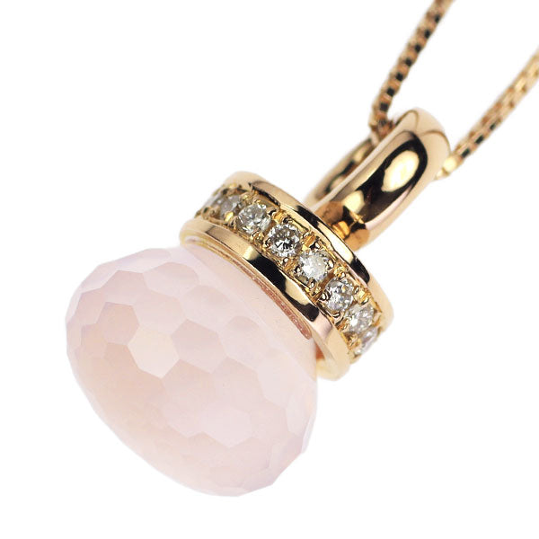 Veretta Ottava K18PG Rose Quartz Diamond Pendant Necklace D0.16ct 