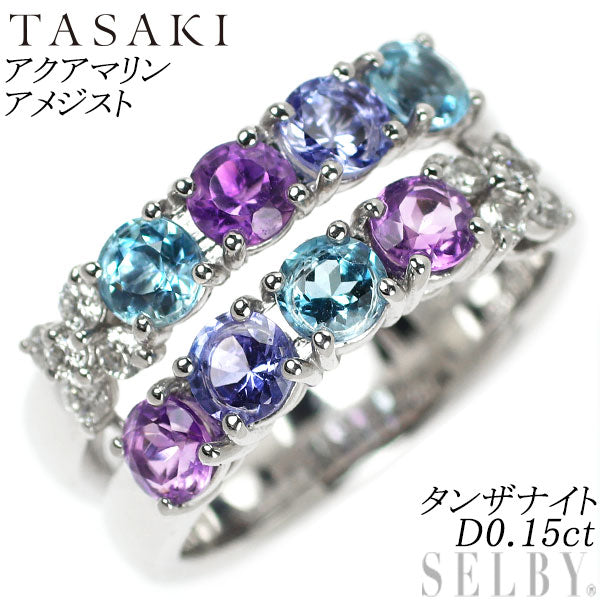 Tasaki Pearl K18WG Aquamarine Amethyst Tanzanite Diamond Ring D0.15ct 