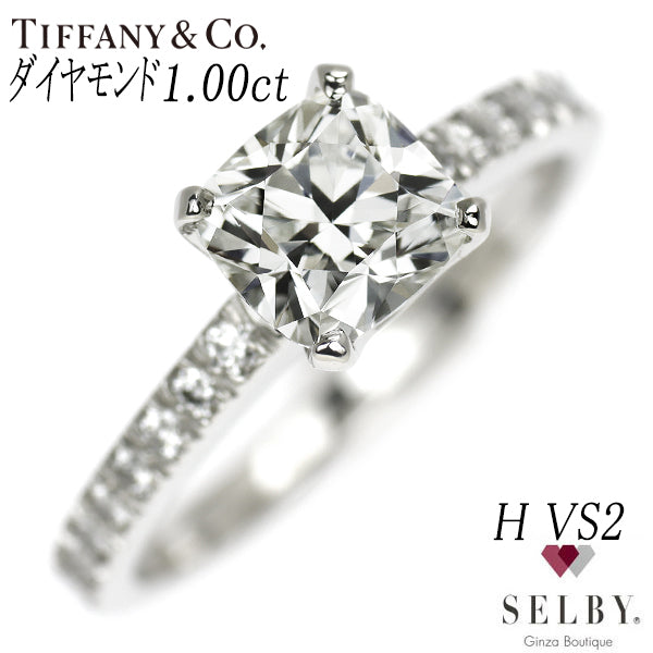 Tiffany Pt950 Cushion Cut Diamond Ring 1.00ct H VS2 Novo #9.0 《Selby Ginza Store》 [S, Like New, Polished] [Used] 