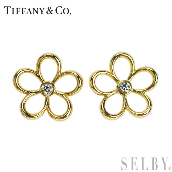 Tiffany K18YG Diamond Earrings Flower 