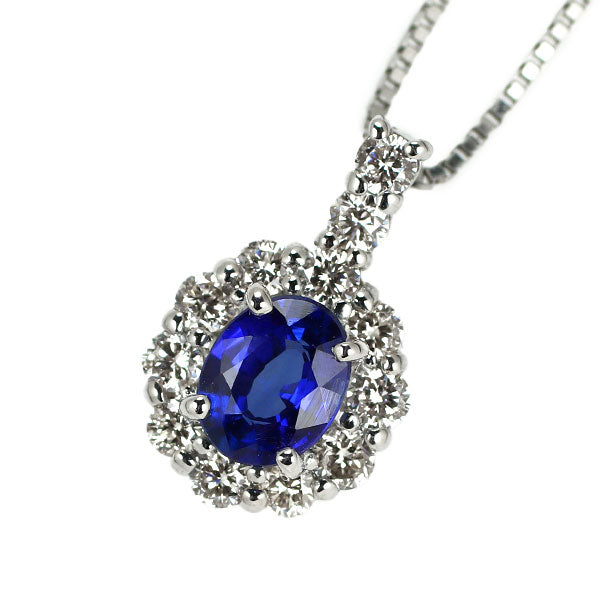 Pt900/ Pt850 Cornflower Blue Sapphire Diamond Pendant Necklace 0.38ct D0.23ct 