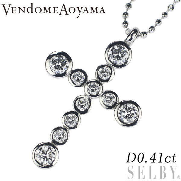 Vendome Aoyama Pt950/Pt850 Diamond Pendant Necklace 0.41ct Cross 