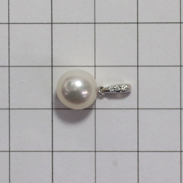K18WG Akoya pearl diamond pendant top diameter approx. 9.1mm D0.03ct 