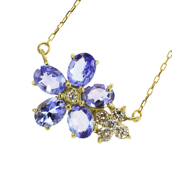 K18YG Tanzanite Diamond Pendant Necklace 0.81ct D0.10ct Flower 