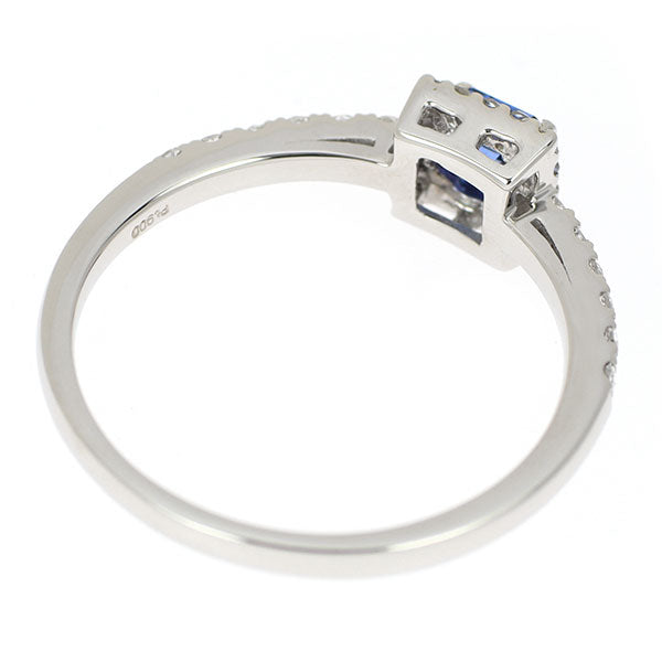 New Pt900 Square Cut Sapphire Rose Cut Diamond Ring 0.37ct D0.16ct 