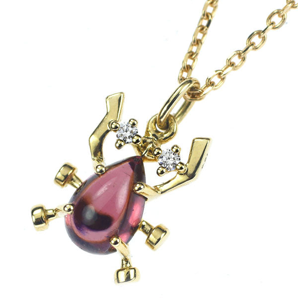 Tasaki Pearl K18YG Rhodolite Garnet Diamond Pendant Necklace D0.01ct Insect 