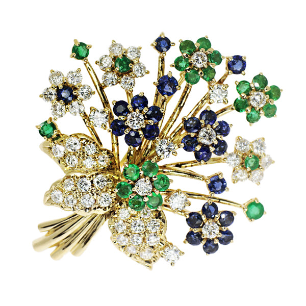 TASAKI K18YG Sapphire Emerald Diamond Brooch 2.13ct《Selby Ginza Store》[S, Like New, Polished] [Used] 