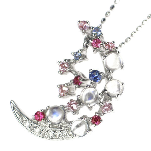 Masumi Kasahara K18WG Moonstone Sapphire Diamond Pendant Necklace 0.50ct S0.25ct D0.03ct 