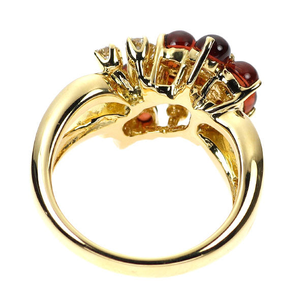 K18YG Garnet Diamond Ring D0.30ct Flower 