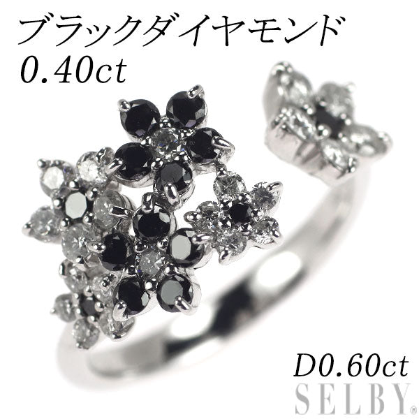 クローバージュエリー出品一覧ブラック ダイヤモンド K18WG 0.60ct 花 フラワー ダイヤ リング