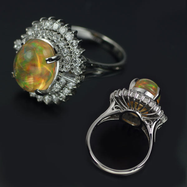 Pt900 Opal Diamond Ring 2.92ct D0.90ct 