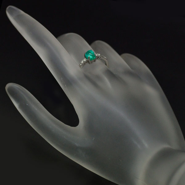 Pt950 Colombian emerald cat's eye diamond ring 0.500ct D0.05ct 