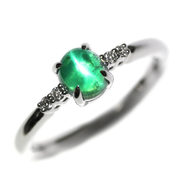 Pt950 Colombian emerald cat's eye diamond ring 0.500ct D0.05ct 