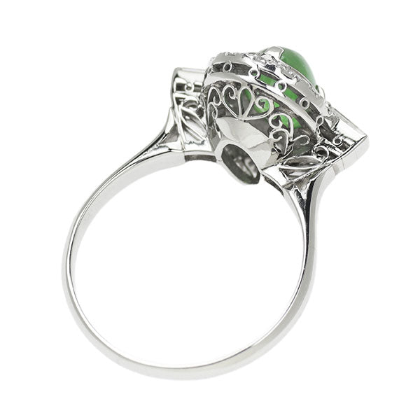 Pt850 Jade Diamond Ring Engraved Vintage 