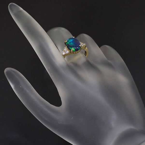 K18YG Black Opal Diamond Ring 2.60ct D0.36ct 