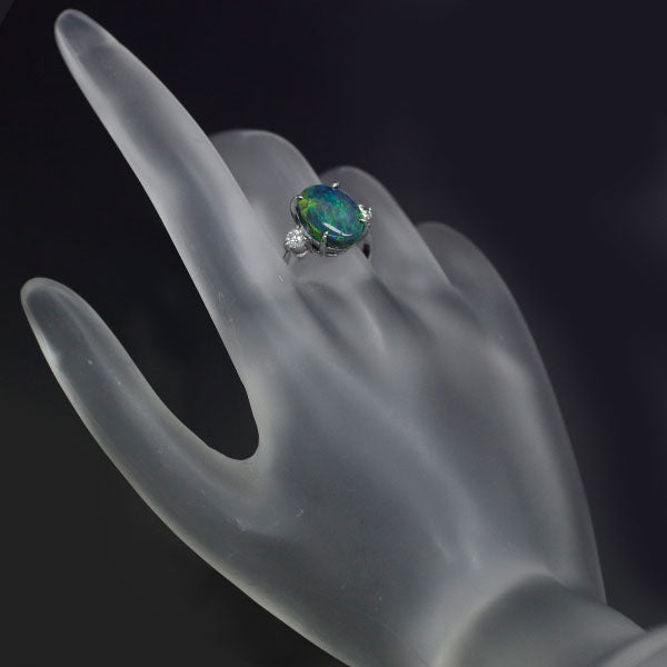 Pt900 Black Opal Diamond Ring 3.40ct D0.26ct 