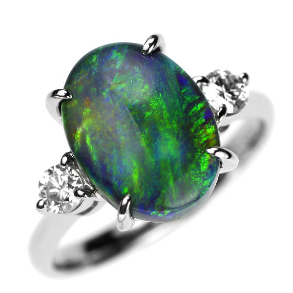 Pt900 Black Opal Diamond Ring 3.40ct D0.26ct 