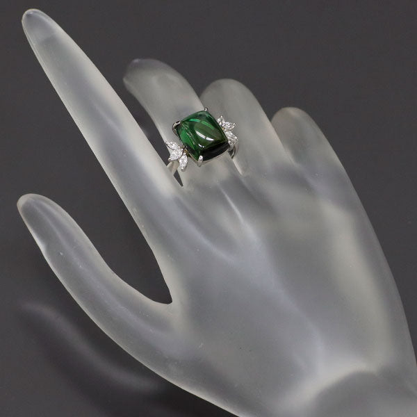 Pt900 Green Tourmaline Diamond Ring 7.05ct D0.37ct 