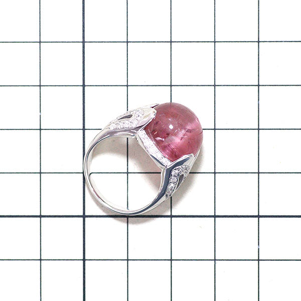 K18WG ピンクトルマリンキャッツアイ ダイヤモンド リング 20.00ct D0.58ct