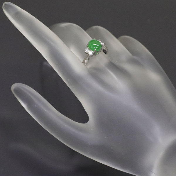 Pt900 Jade Diamond Ring 1.76ct D0.32ct 