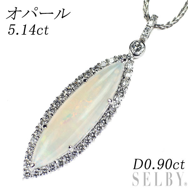 Pt Opal Diamond Pendant Necklace 5.14ct D0.90ct 