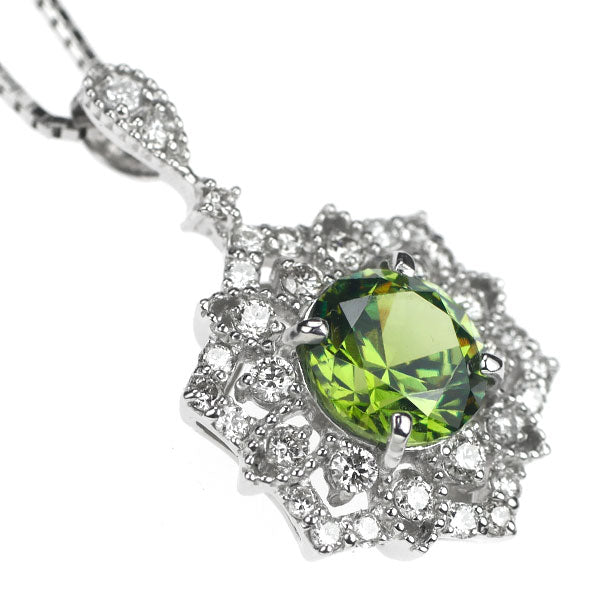 Rare Pt Demantoid Garnet Diamond Pendant Necklace 1.05ct D0.30ct 