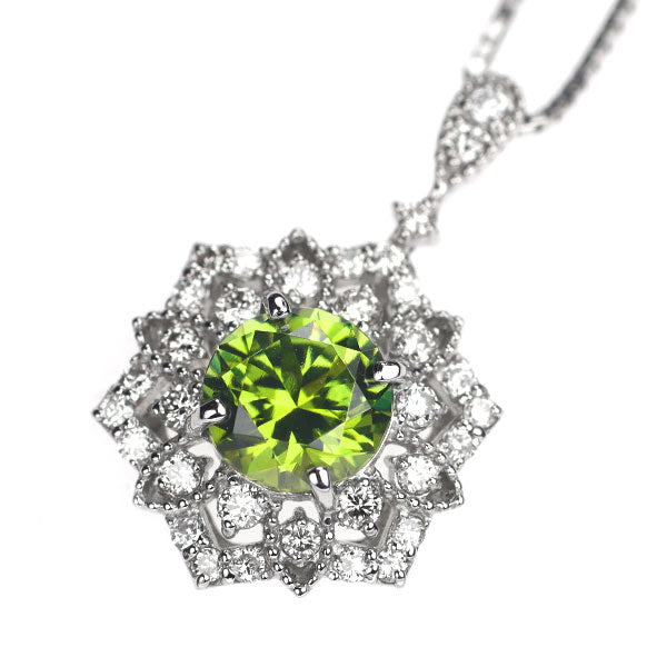 Rare Pt Demantoid Garnet Diamond Pendant Necklace 1.05ct D0.30ct 