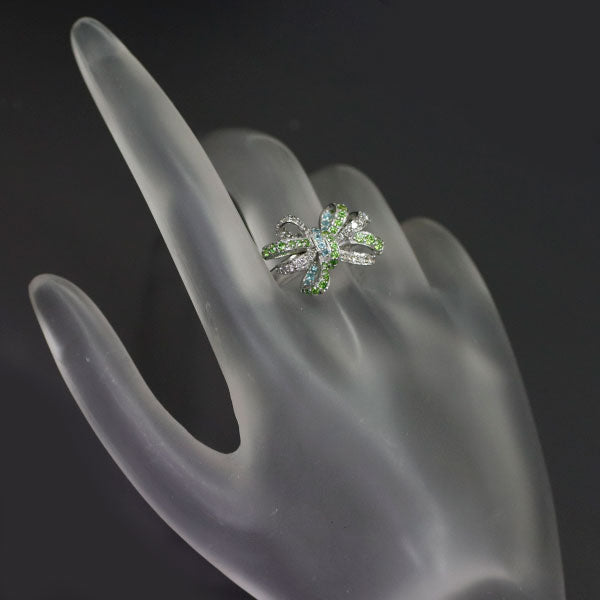 Rare K18WG Demantoid Garnet Paraiba Tourmaline Diamond Ring 0.47ct T0.10ct D0.40ct Ribbon 